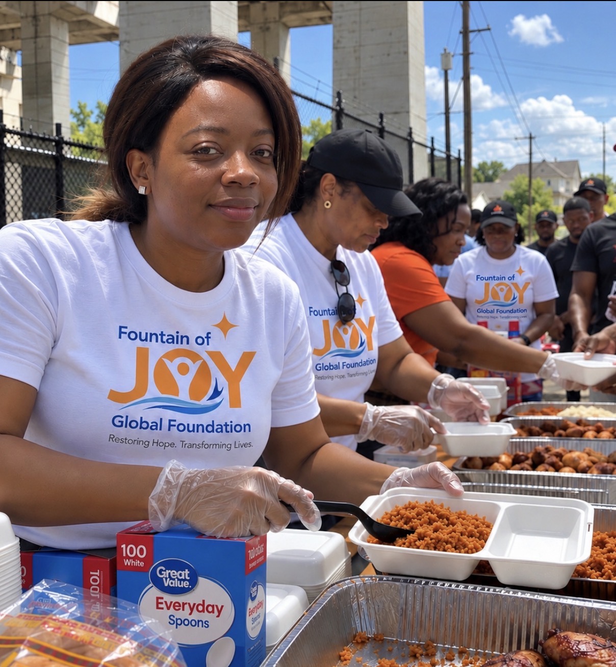 Volunteers serving at outreach